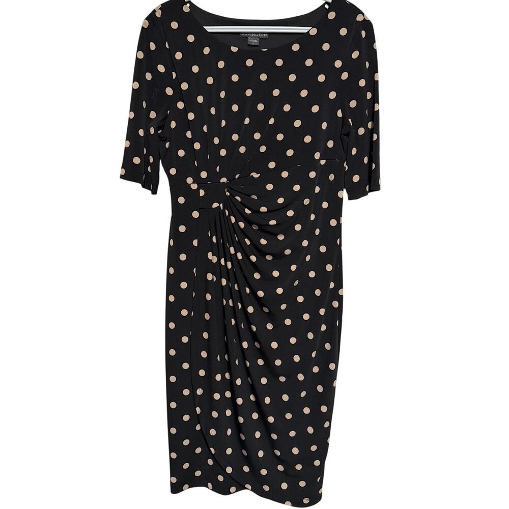 Covington Women's Black Cream Polka Dot Short Sleeve Ruched Dress Size 12